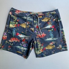 SAXX Swim Trunks Mens 40 Betawave 2N1 Ballpark Pouch Blue Boardie Board Shorts