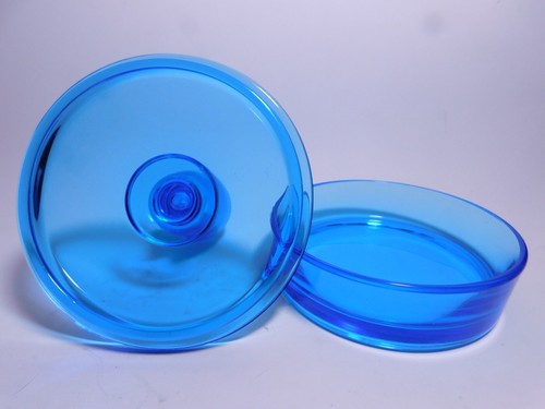 Vintage Dpression Era Blue Glass Puff Powder Box with Perfume Lid - Picture 12 of 13