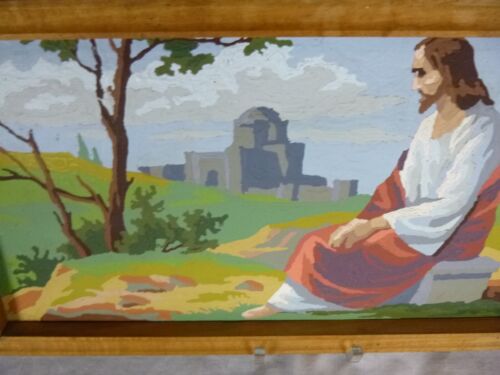 Vtg 1958 Craftint Paint By Number Painting Jesus Meditation 17x9" - Picture 3 of 7