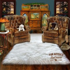 Plush Faux Fur White Shag Random Edge Sheepskin, Ultra Suede Lining, Fur Accents