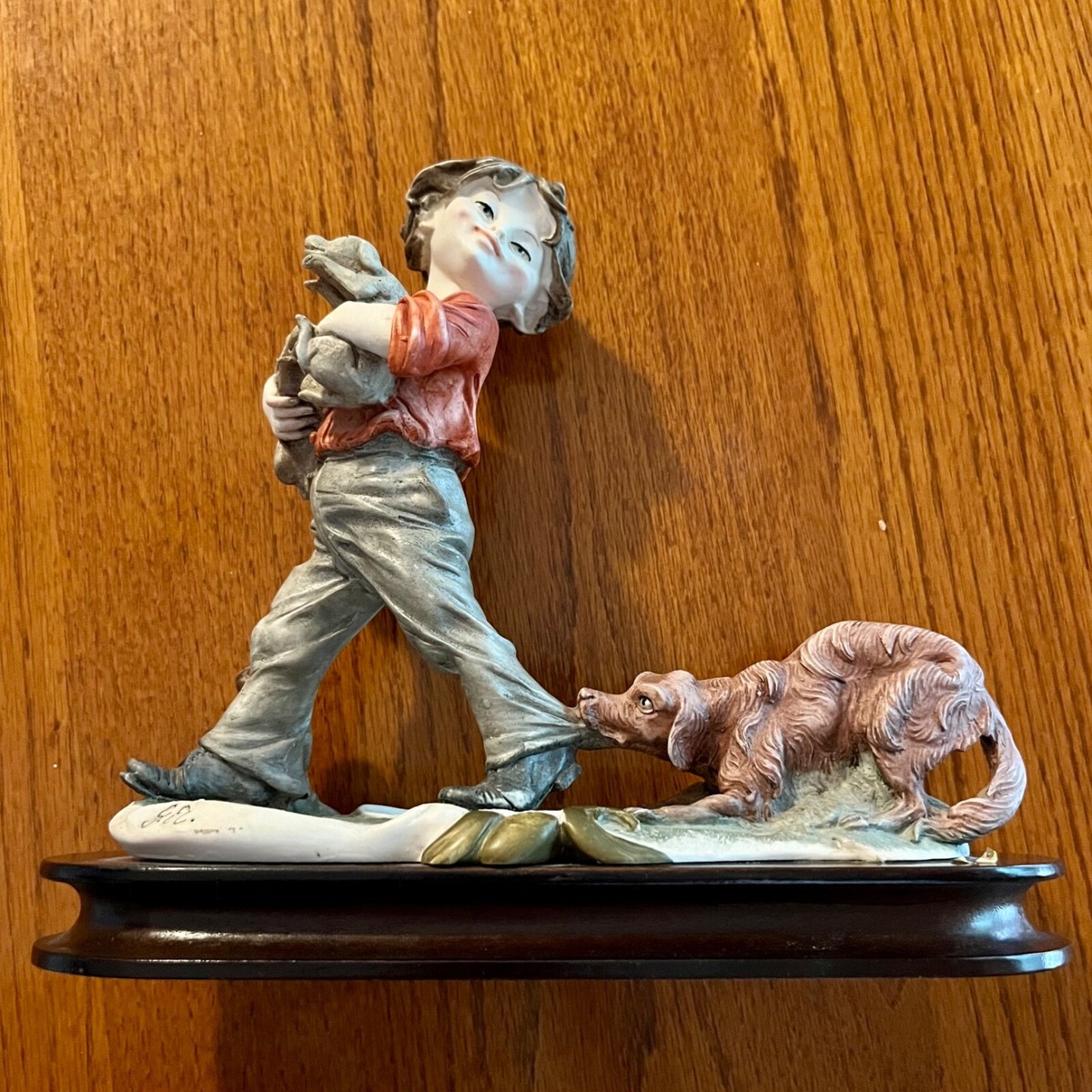 置物 g. Armani Giuseppe Armani DOG CHILDREN Vintage Giuseppe Armani Boy and Dog with Puppies Figurine Made in