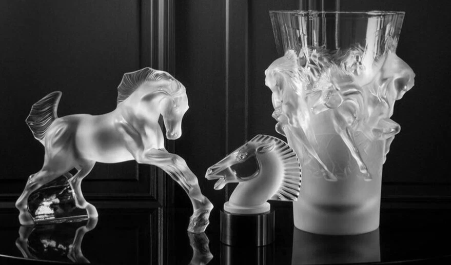 LALIQUE CRYSTAL testa di cavallo LONGCHAMP luce MASCOTTE AUTO cappuccio ornamento fermacarte