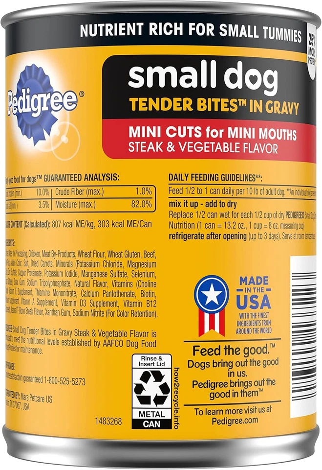Pedigree Small Dog Tender Bites in Gravy, Canned Wet Dog Food, (12) 13.2 oz. Can - Image 3 of 4