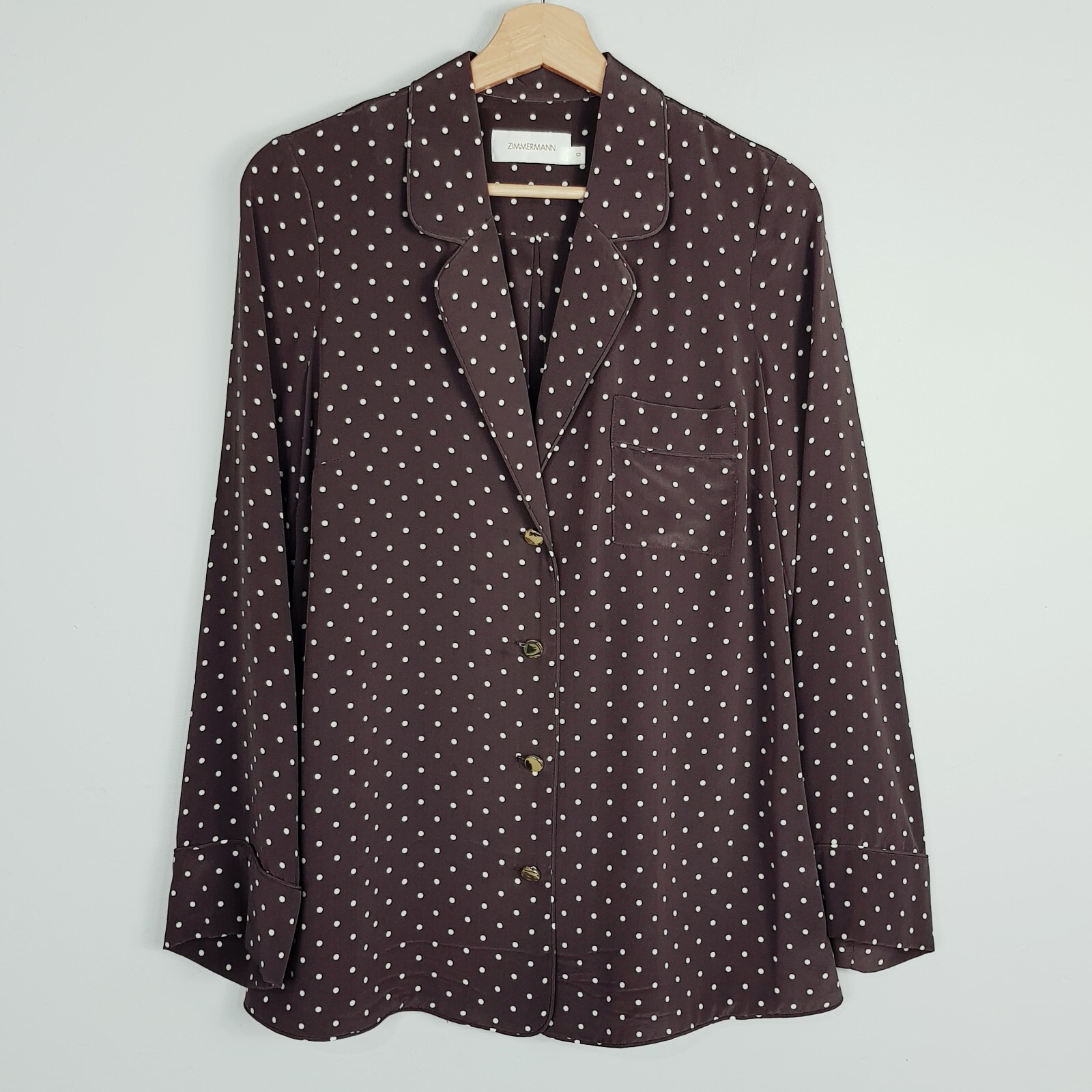ZIMMERMANN Womens Size 0 or 8 / US 4 Silk Polka Dot Karmic Relaxed Lounge Shirt