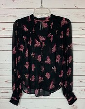 By Anthropologie Women's XXS Extra Extra Small Black Floral Cute Long Sleeve Top