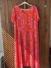 Talbots Dress Womens 18 Orange Pink Button Up Fairy Whimsical Boho Cottagecore