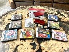 Huge Nintendo DS Lite Red And Game Bundle Hot Wheels Lego Brain Age Crosswords