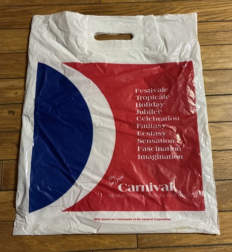 Carnival Cruise Lines Fun Ships Vtg Plastic Shopping Bag USED 1980s Collectible