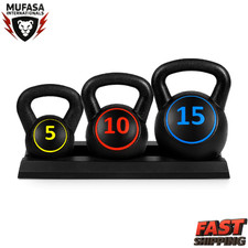 Best Choice 3pc Kettlebell Set 5 10 15 lb w Rack Home Gym Weights