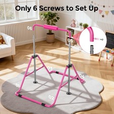 Children's gymnastics horizontal bar, adjustable height, foldable, pink.