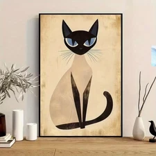 ATOMIC  CAT MID-CENTURY Canvas Wall Art  SIAMESE Retro 12 x 16  Unframed     863