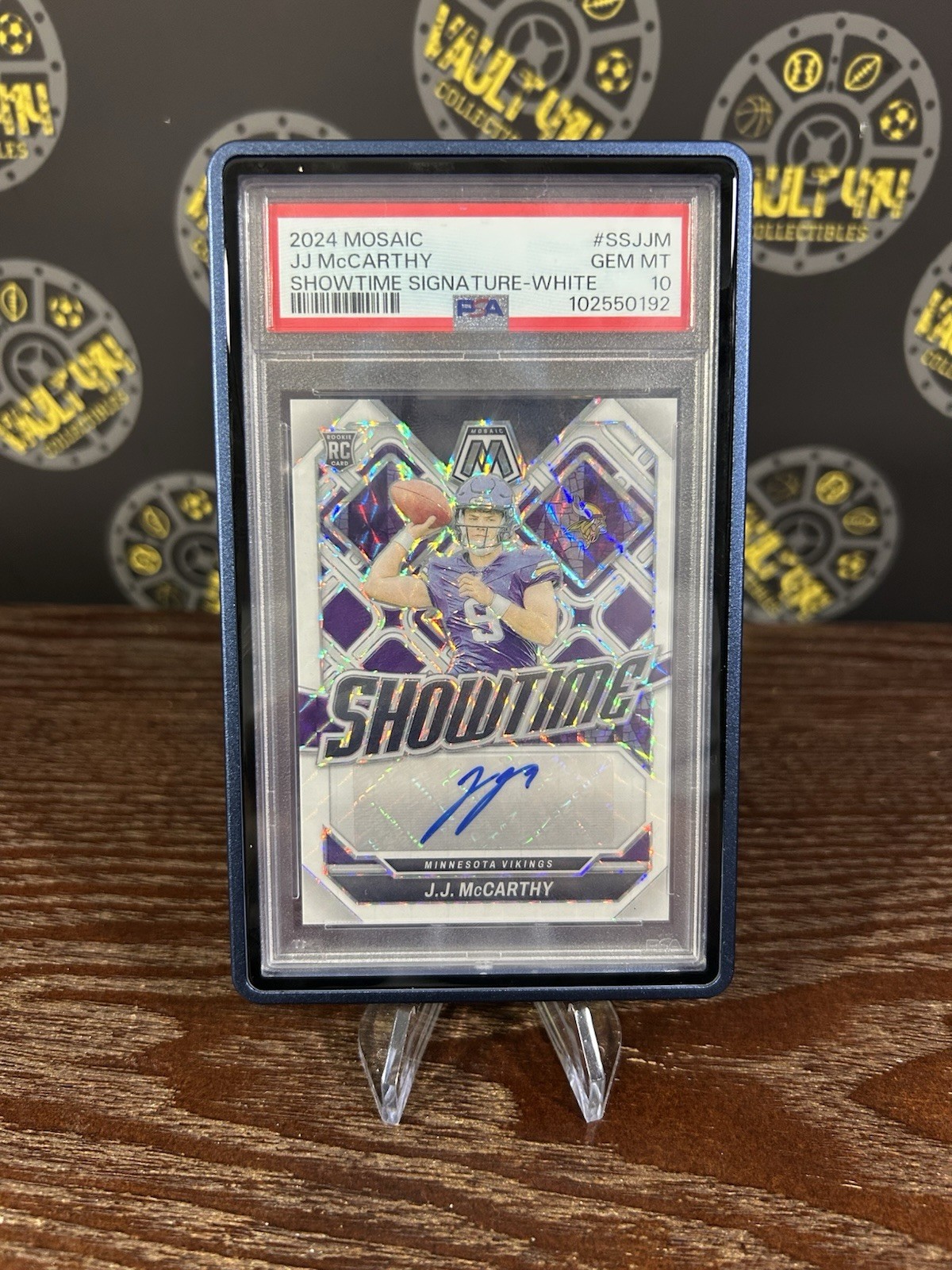 2024 Panini Mosaic Jj Mccarthy Showtime Signatures Auto White /25 PSA 10