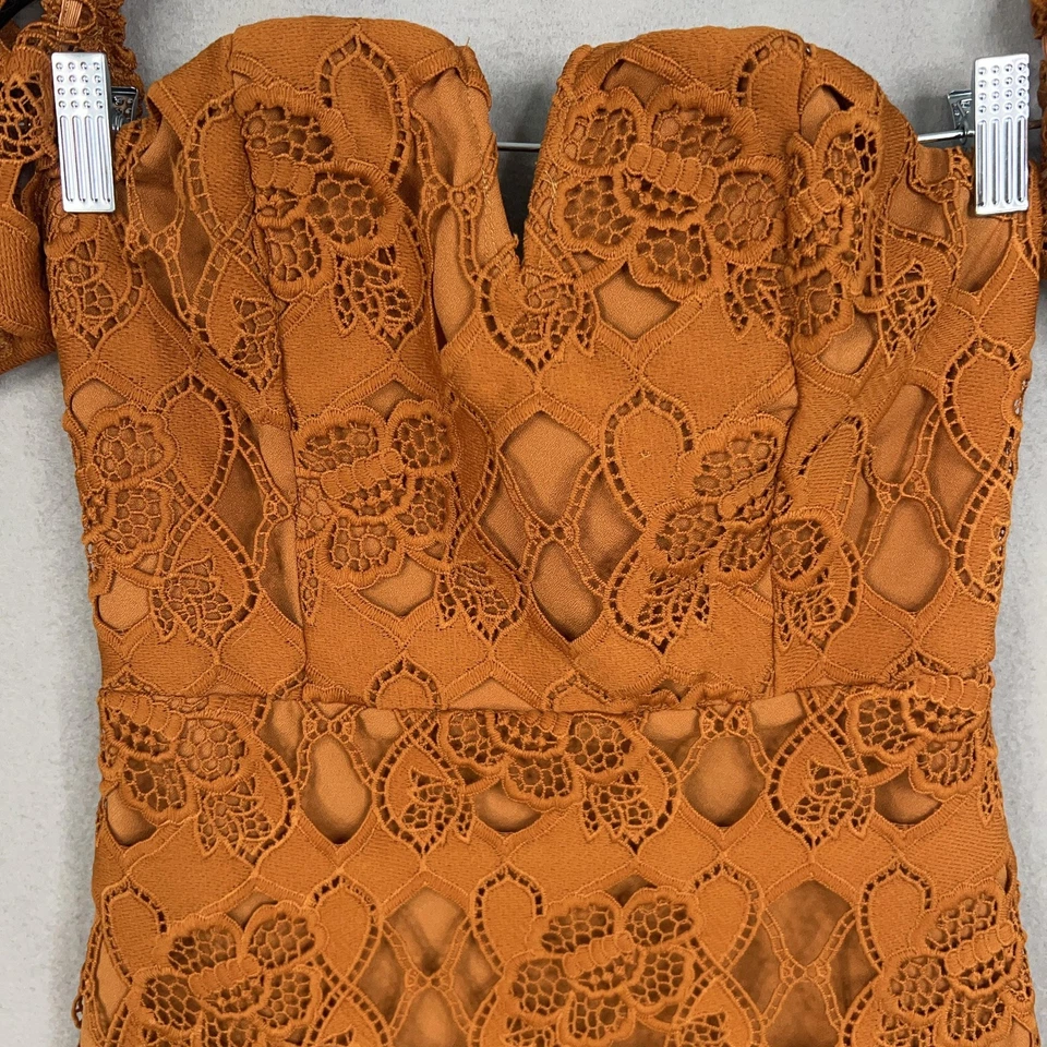 JOA платье женщин маленький оранжевый янтарь кружева с плеча романтический женский коктейль - Изображение 3 из 4