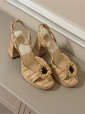 Dolce Vita Beige Multiwoven Platform Sandals with Floral Accent