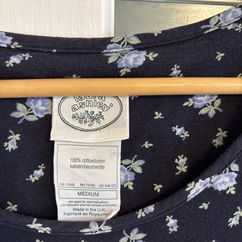 Laura Ashley Vintage Retro Ladies Navy Floral Cotton Maxi Dress Size M 10/12/14 - Picture 3 of 8