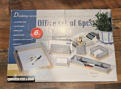 Lillian Vernon Office Desk Set 6 Pcs Steel And Wood Accessories 