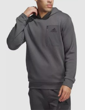 NEW Adidas Mens L Gray Hooded Sweatshirt Zippered Chest Pocket