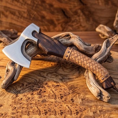 Viking Axe 18 Carbon Steel Handmade Plain Blade Hatchet Wood Handle With Sheath