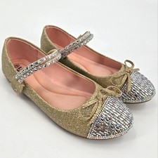 Link Girls Gold With Rhinestones Mary Jane Flats Size 3 NWOB