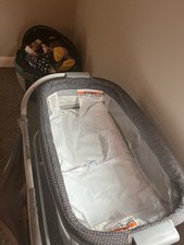 Graco Bassinet with Mobile - Gray White Striped - Excellent Condition