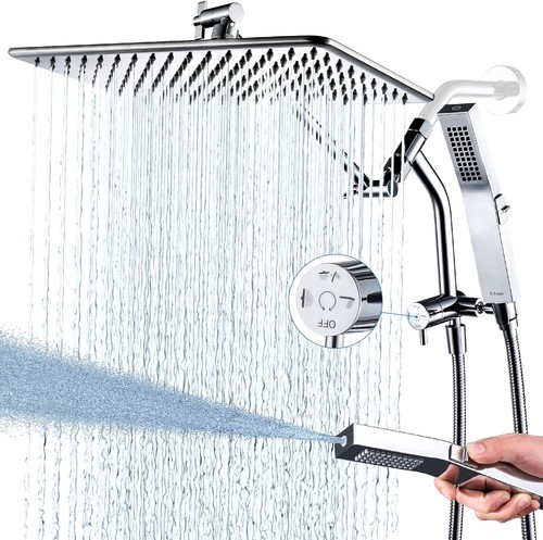 14-Inch All Metal Rain Shower Head with Handheld Power Wash Chrome Finish - Picture 3 of 8