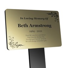 Gold Personalised Memorial Stake Acrylic Grave Marker Plaque 230x140mm
