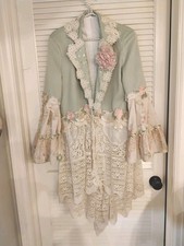 Wedding Fairy Jacket Light Green w Heavy Beige Lace Skirting, Ruffled Sleeve New