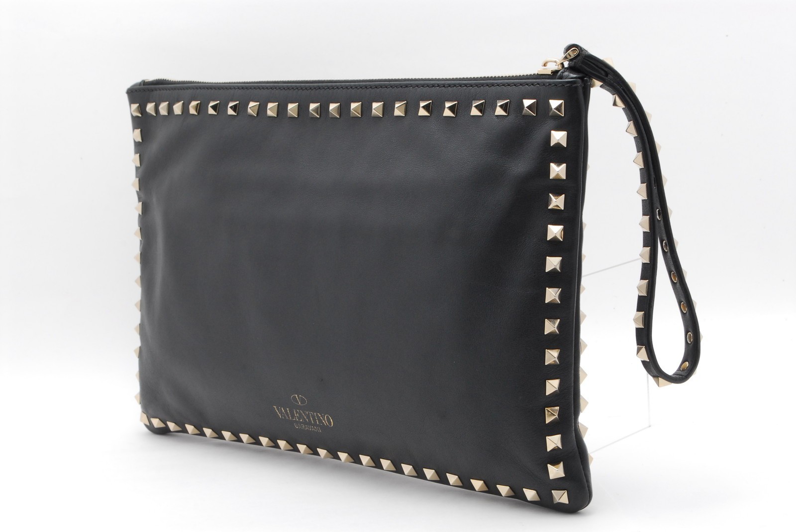VALENTINO GARAVANI Clutch Bag Rock Stud Leather Purse Black thumbnail 2