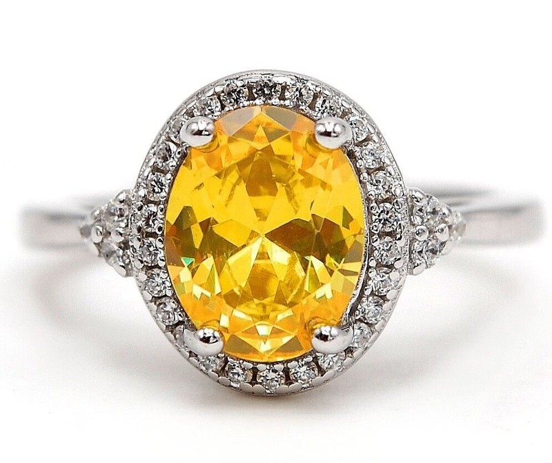2CT Heat Treated Yellow Topaz 925 Solid Sterling Silver Ring Sz 7 &2-4