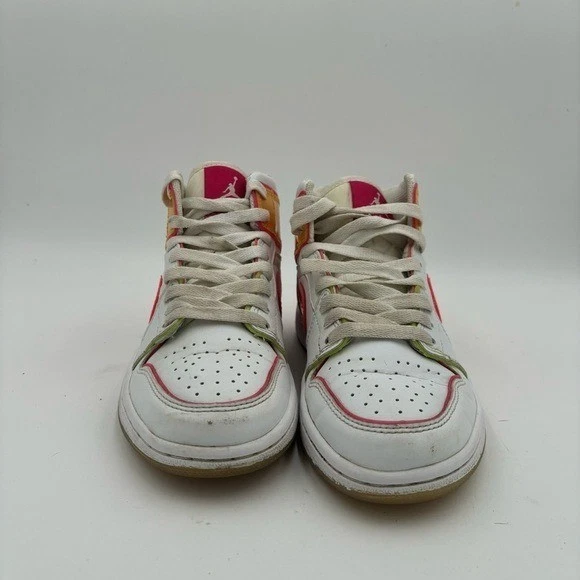 Nike Air Jordan 1 Mujer’s 7 Borde Medio Cuero Blanco Brillante Tenis Foto 3 de 4