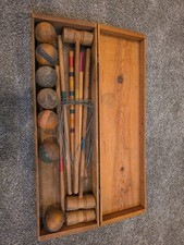 Vintage Early 1900'S Standard Croquet Set 7 wood Balls, 3 Wood Mallets