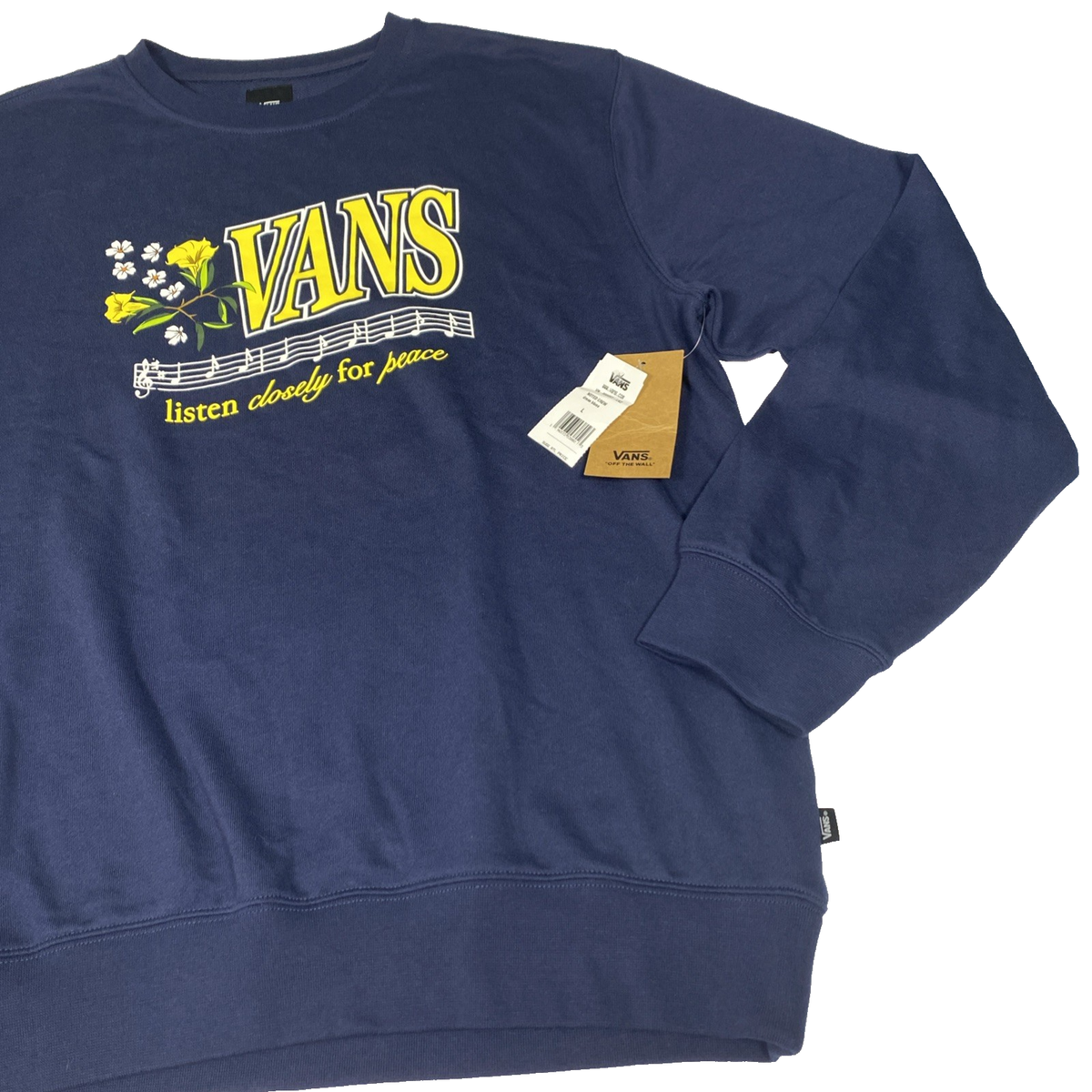 Vans Navy Blue & Yellow Graphic College Crewneck Sweatshirt
