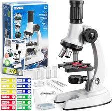65 Pieces Microscope Kit for Kids Ages 5-7 8-13, 100X-1200X Magnification with 7