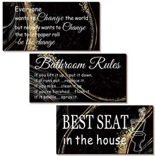 Yinder 3 Pieces Black and Gold Bathroom Wall Decor Wooden Rules Marble Style ...