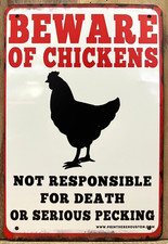 Rooster/Chicken "Beware" Metal Wall Sign 12" x 8"