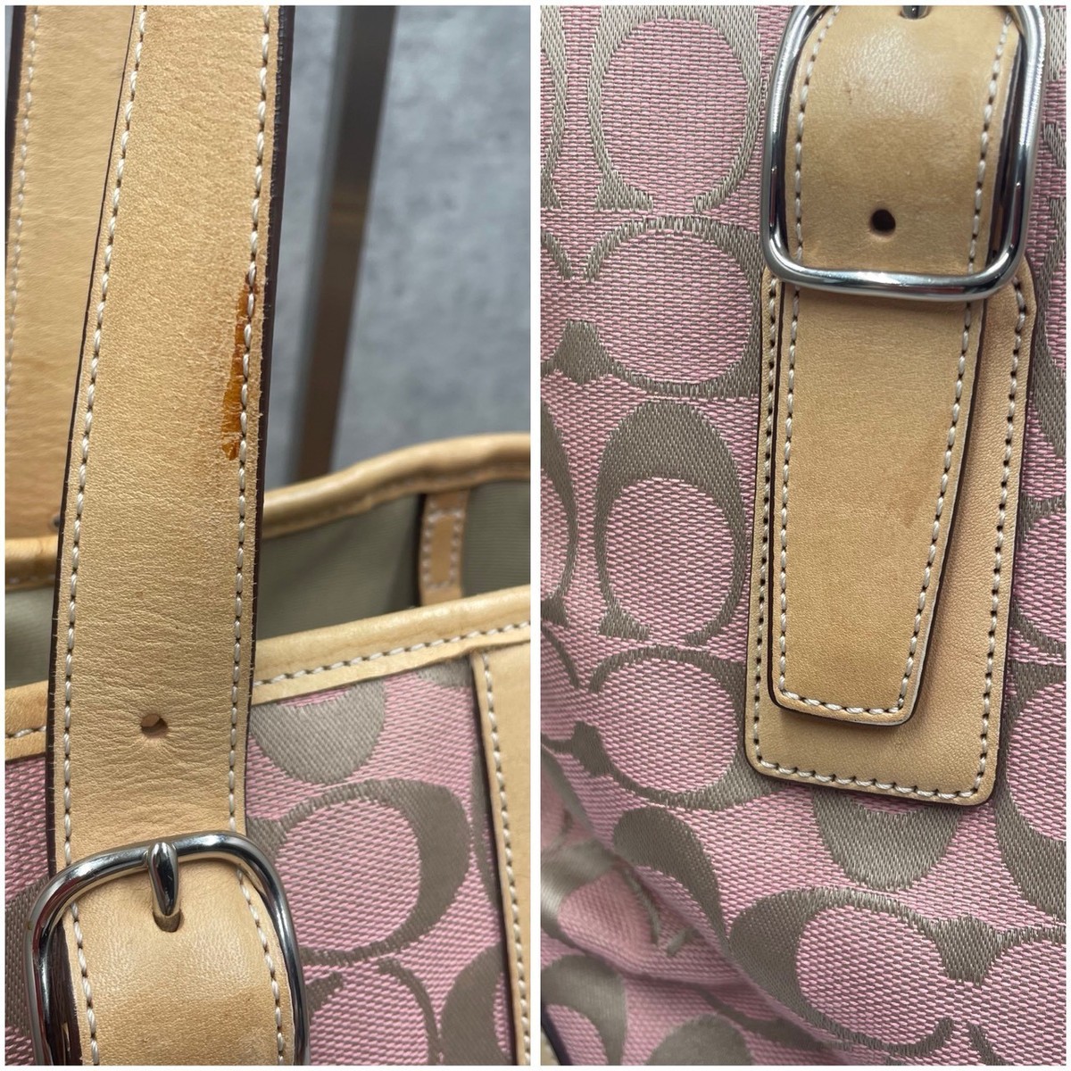 COACH 6337 Pink Tote bag Signature shoulder Vintage Canvas Leather