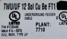 Southwire 12awg Underground Feeder UF Sprinkler Irrigation Wire Blue /50ft