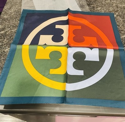 New Tory Burch Silk Square Neckerchief Scarf Logo Colorblock