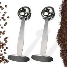 2 PCS 2-in-1 Coffee Scoop for Ground Coffee 304 Stainless Steel Espresso Tamp...