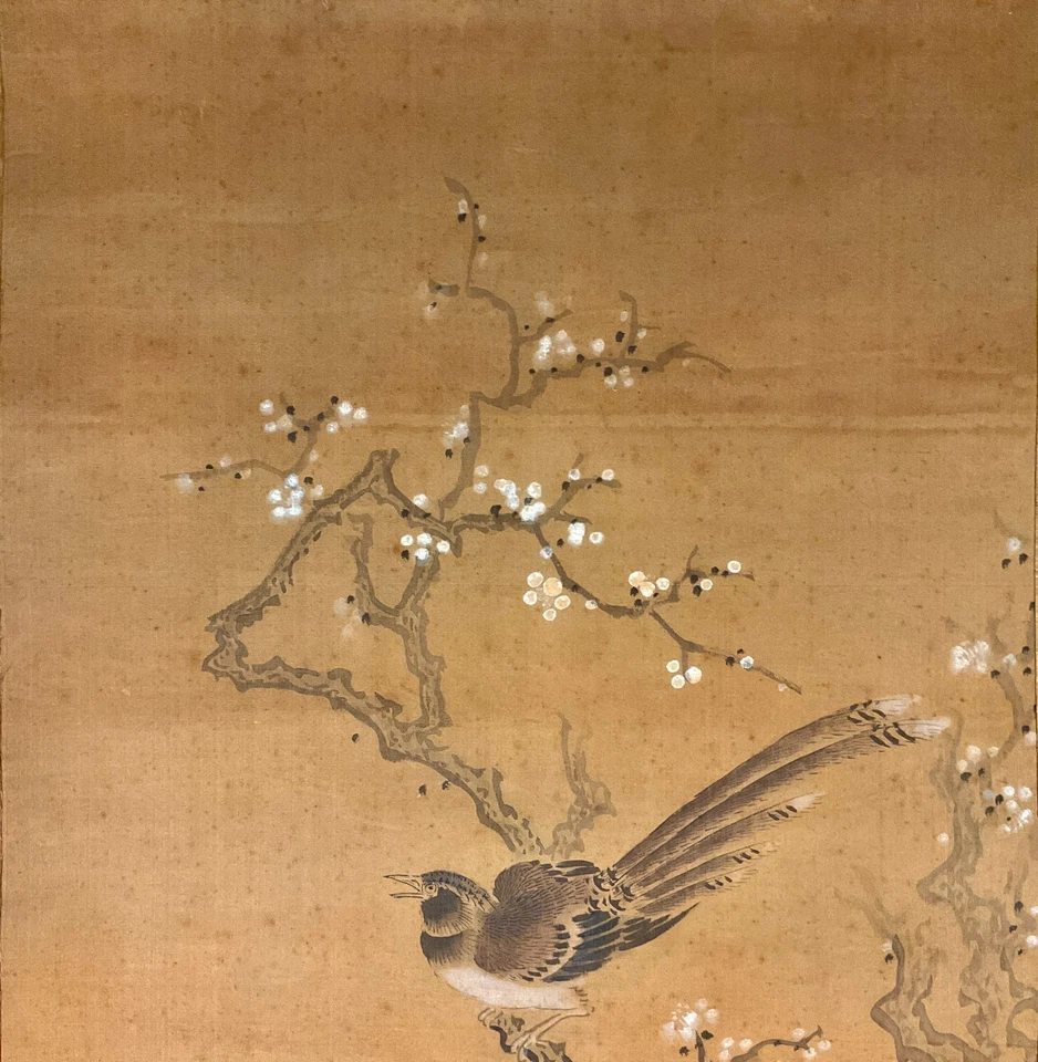 Antique 19th C. Japanese Ink & Color Painting "Birds & Flowers" By Okamoto Shuki - Image 3 of 4