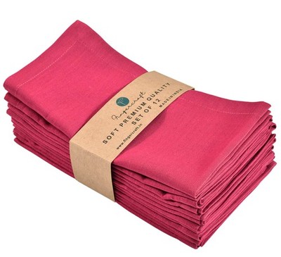 12 PCS Fuchsia Cloth Napkins, Cotton Linen Blend, Mitered Corners, Pre Shrunk