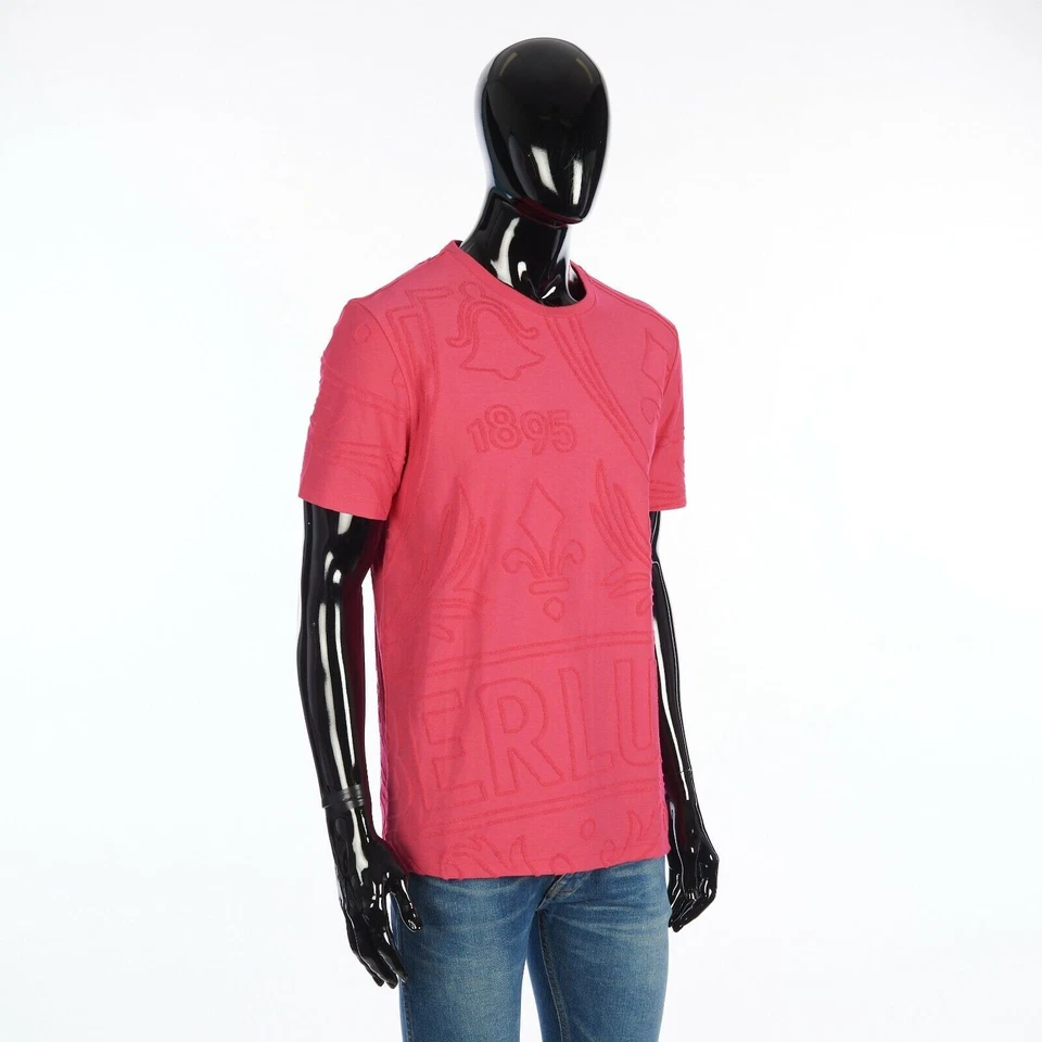 BERLUTI 580 $ rosa Baumwollfrottee T-Shirt - kultiger Scritto-Jacquard - Bild 3 von 4