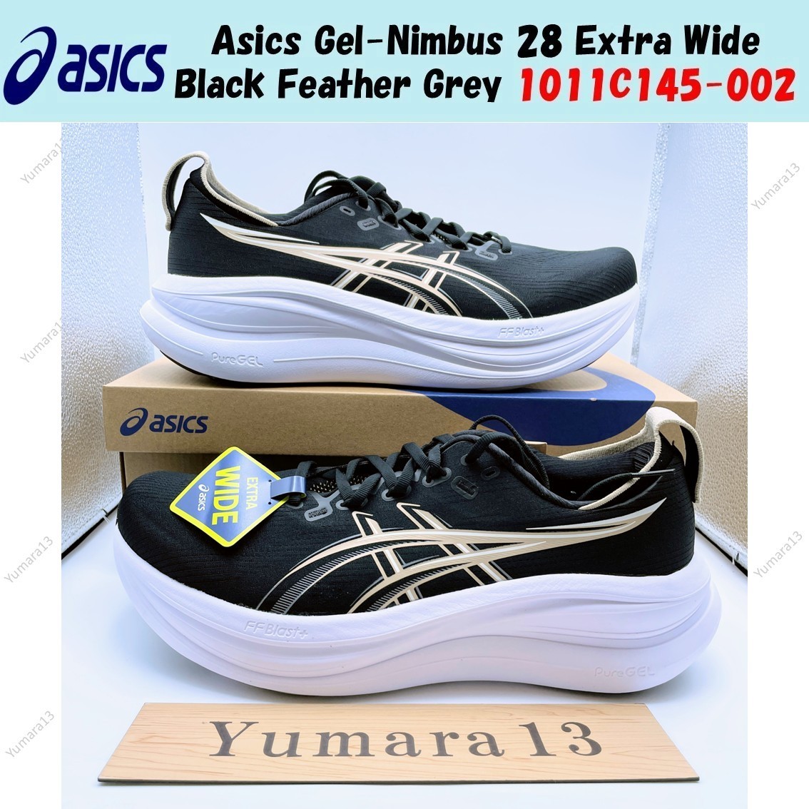 Asics Gel-Nimbus 28 Extra Wide Black Feather Grey 1011C145-002 Herren Gr.