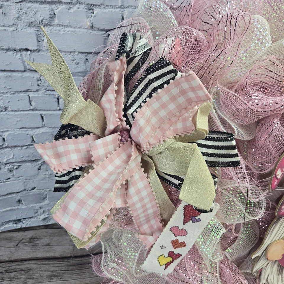 Pink Gnome Valentine Wreath, Pink Valentine, Gnome Valentine - Image 2 of 4
