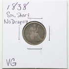 1838 Small Stars No Drapery 10C Seated Liberty Silver Dime in VG Condition #6192