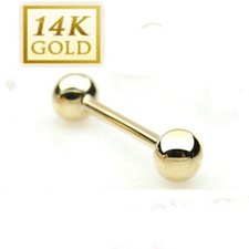 14K Solid Yellow Gold Tongue Barbell Ring : 1...