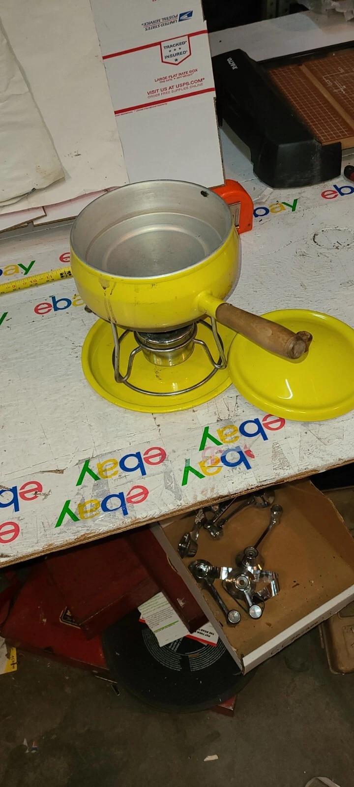 Vintage Fondue Pot Set yellow