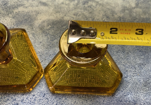 Glass Triangle Candle Holders Pressed Glass Amber Color Set of 2 - Picture 12 of 12