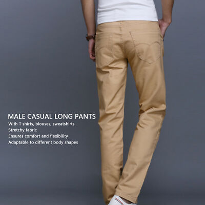 Male Casual Long Pants Slim Cotton Side Pocket Men Straight