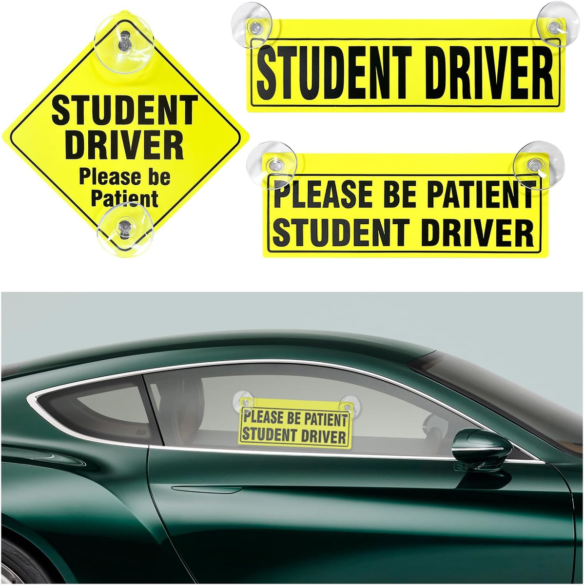 3 Pack Student Driver Magnets – Reflective "Please Be Patient" Car Magnets For New Drivers, Safety Warning Decals (9x3.5 Inch)
